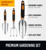 Essential Garden Tool Set - Heavy Duty, Non-Slip Grip, Ergonomic Gardening Hand Tools Kit Includes Transplanter, Trowel, Rake, Bag, and Gloves