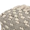 Angelic Handcrafted Fabric Pouf with Tassels, Ivory